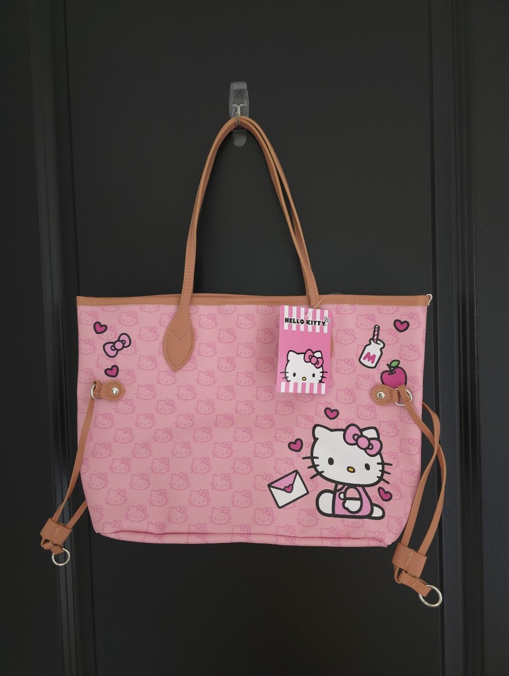 NWT Hello Kitty Pink Tote Bag with Tan Handles - Viral